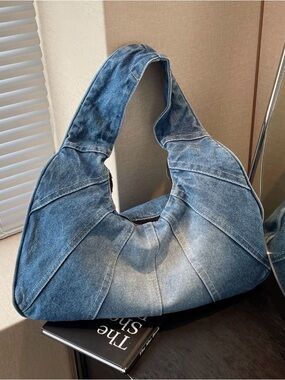 Denim Hobo Shoulder Bag - Blue
